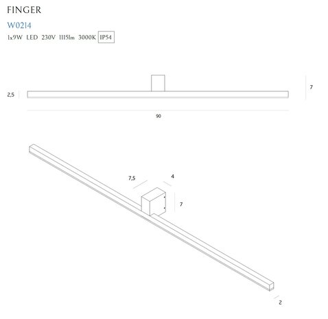 MAXLIGHT W0214 Wandlamp FINGER 90 cm Wit IP54