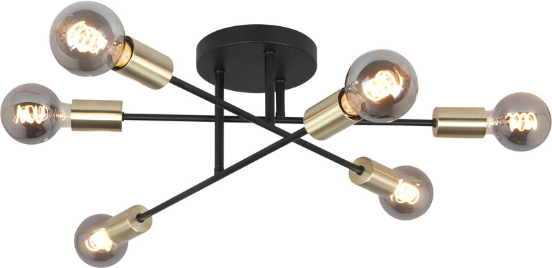 Plafondlamp Sticks 6 Zwart/Goud