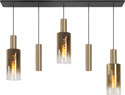 Hanglamp Perugia 5 + Glas Recht Goud Hanglamp Perugia 5 + Glas Recht Goud