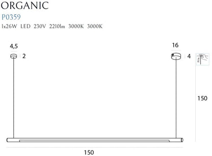 Maxlight P0359D Hanglamp Organic Horizon 150Cm Chroom Dimbaar