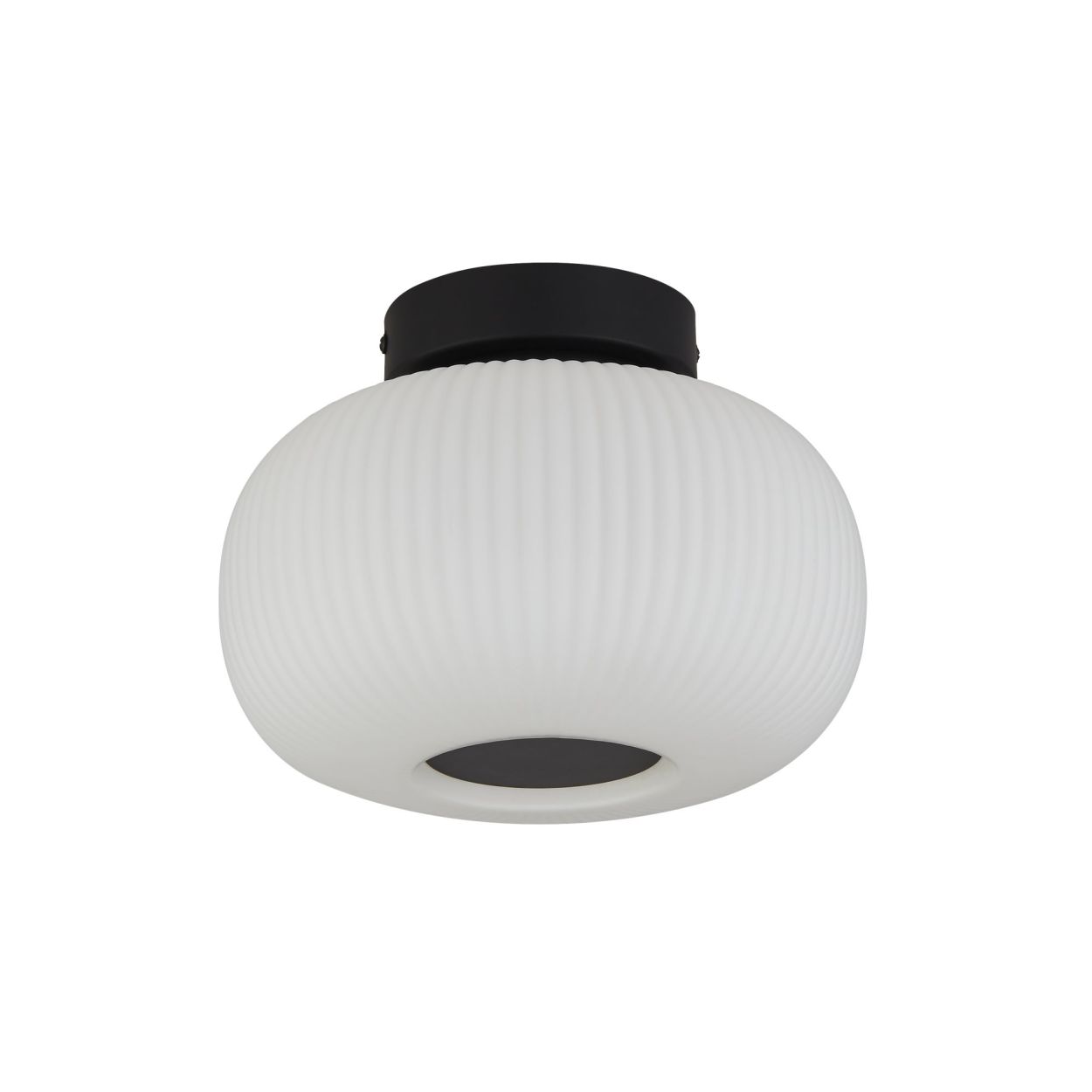 Searchlight Lumina Flush Zwart Metaal & Opal Ribbed Glas