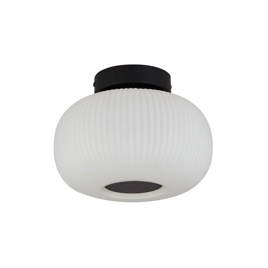Searchlight Lumina Flush Zwart Metaal & Opal Ribbed Glas