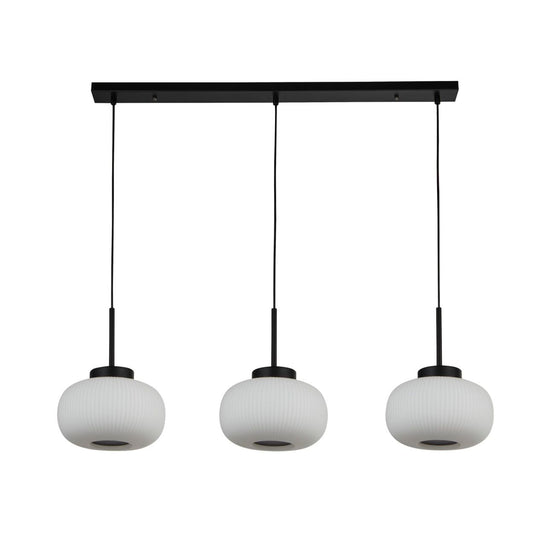 Searchlight Lumina 3Lt Bar Hanglamp Zwart Metaal & Opal Ribbed Glas