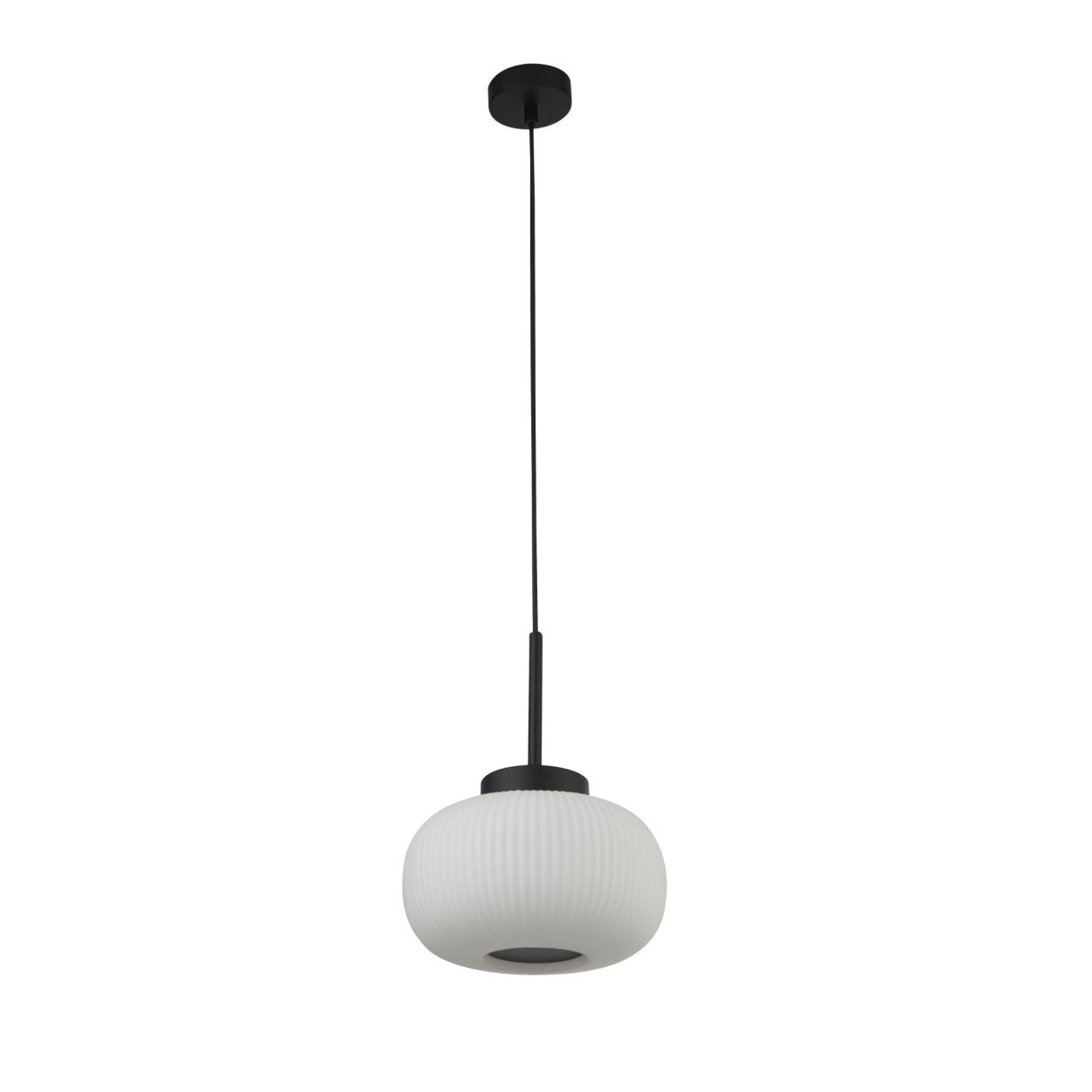 Searchlight Lumina Hanglamp Zwart Metaal & Opal Ribbed Glas