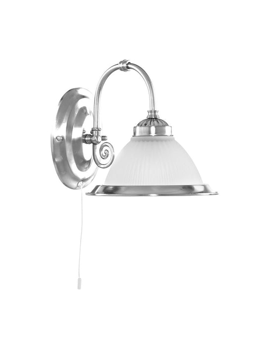 Searchlight American Diner Wandlamp Satin Zilver Metaal & Acid Glas
