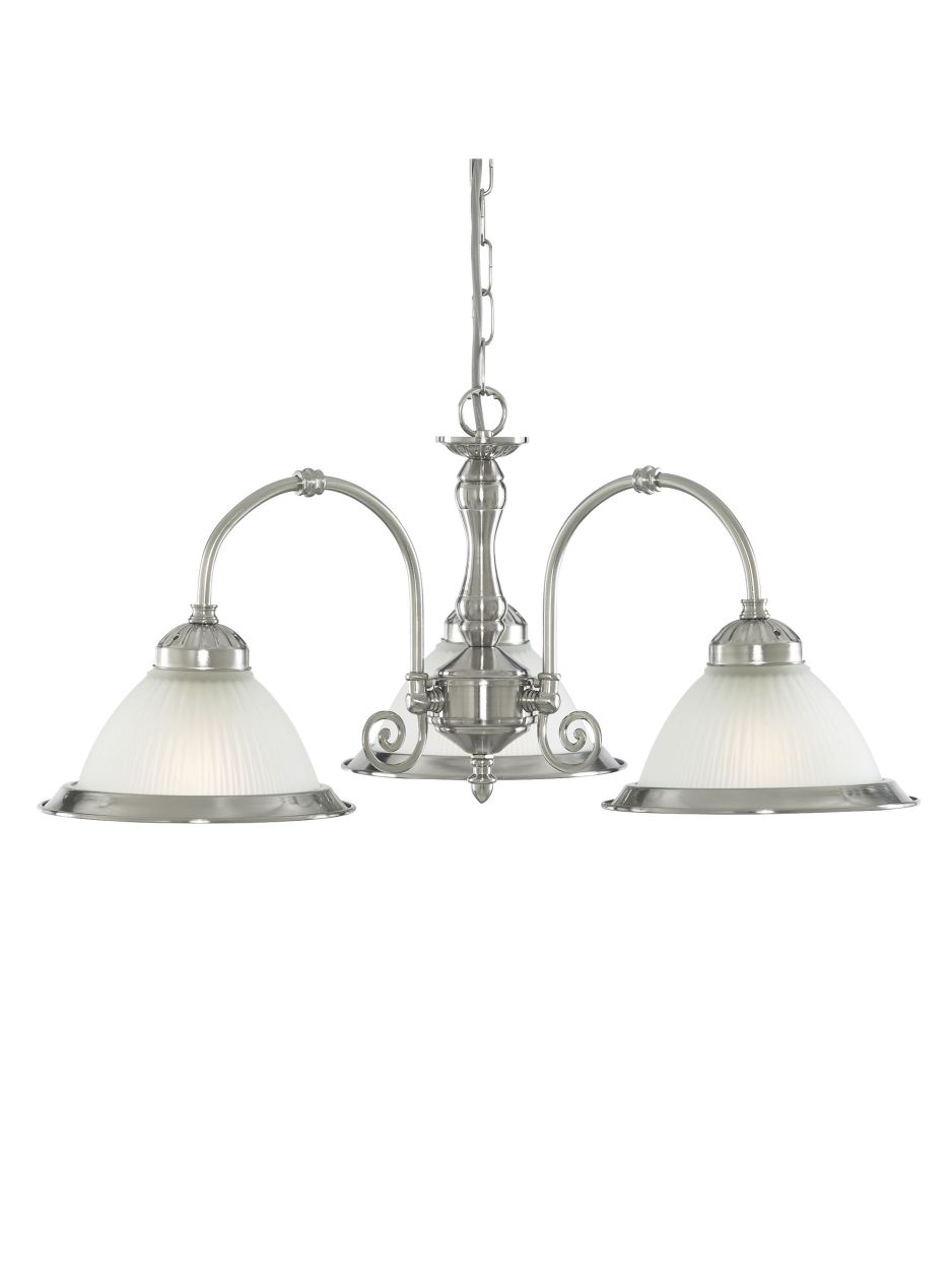 Searchlight American Diner 3Lt Hanglamp Satin Zilver Metaal & Acid Glas