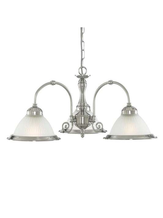 Searchlight American Diner 3Lt Hanglamp Satin Zilver Metaal & Acid Glas