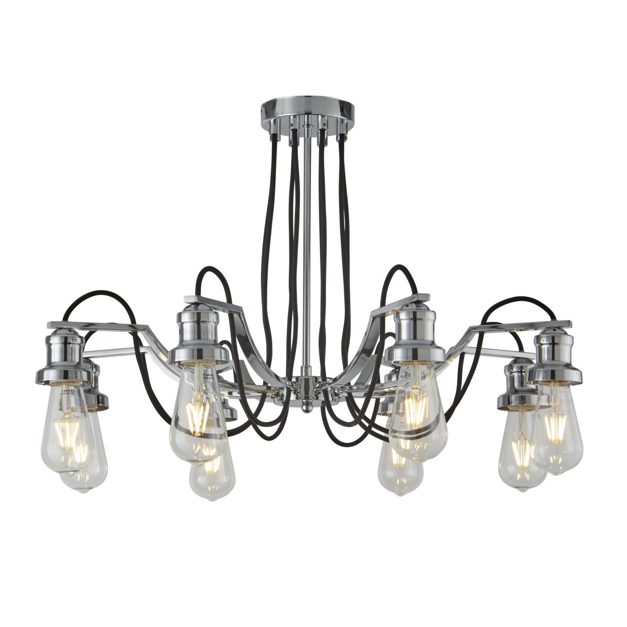 Searchlight Olivia 8Lt Hanglamp Chroom & Zwart Braided Cable
