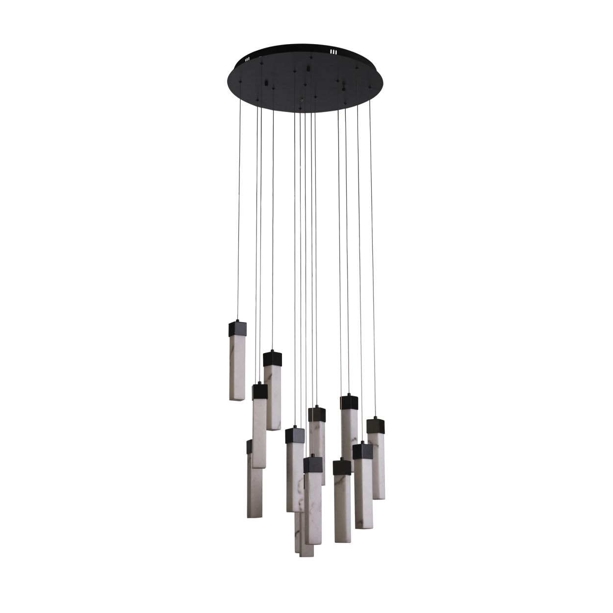 Searchlight Moonbeam 13Lt Hanglamp, Zwart Metaal & Marbleised Hars