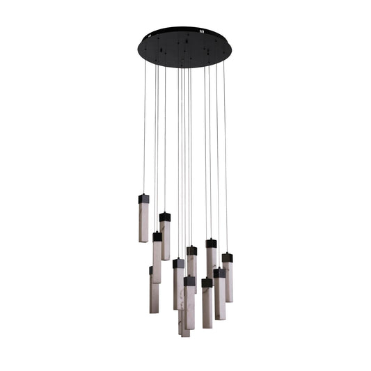 Searchlight Moonbeam 13Lt Hanglamp, Zwart Metaal & Marbleised Hars