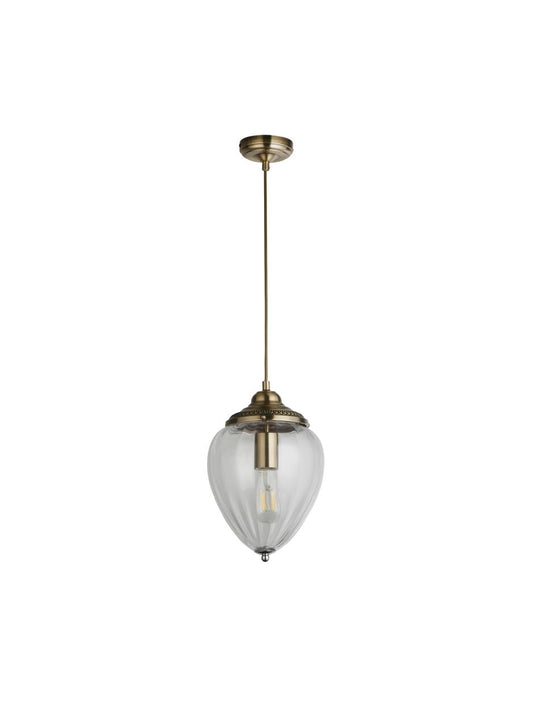 Searchlight Moscow Hanglamp Antique Messing Metaal & Ribbed Glas