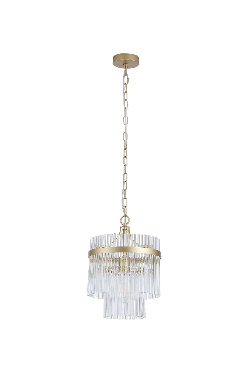 Searchlight Lara 1Lt Hanglamp, Goud Metaal with Helder Glas Rods