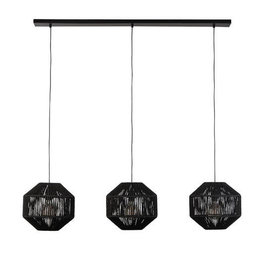 Searchlight Wicker 3Lt Bar Pendant - Matt Black Metal & Black Rope Shade