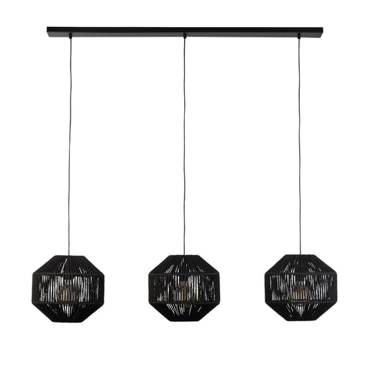 Searchlight Wicker 3Lt Bar Hanglamp Mat Zwart Metaal & Zwart Rope Lampenkap