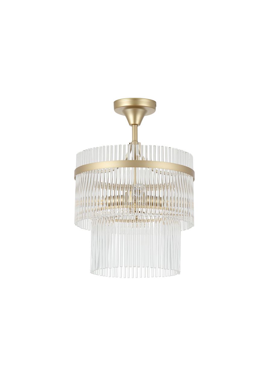 Searchlight Lara 3Lt Semi Flush Goud Metaal, Helder Glas Rods