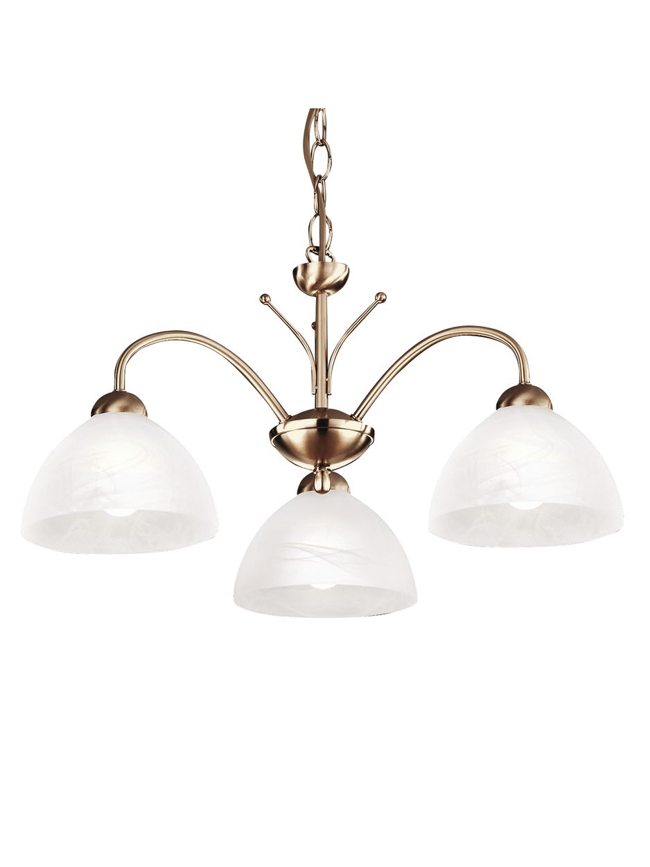 Searchlight Milanese 3Lt Hanglamp Antique Messing Metaal & Alabaster Glas
