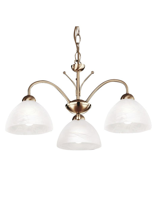 Searchlight Milanese 3Lt Hanglamp Antique Messing Metaal & Alabaster Glas