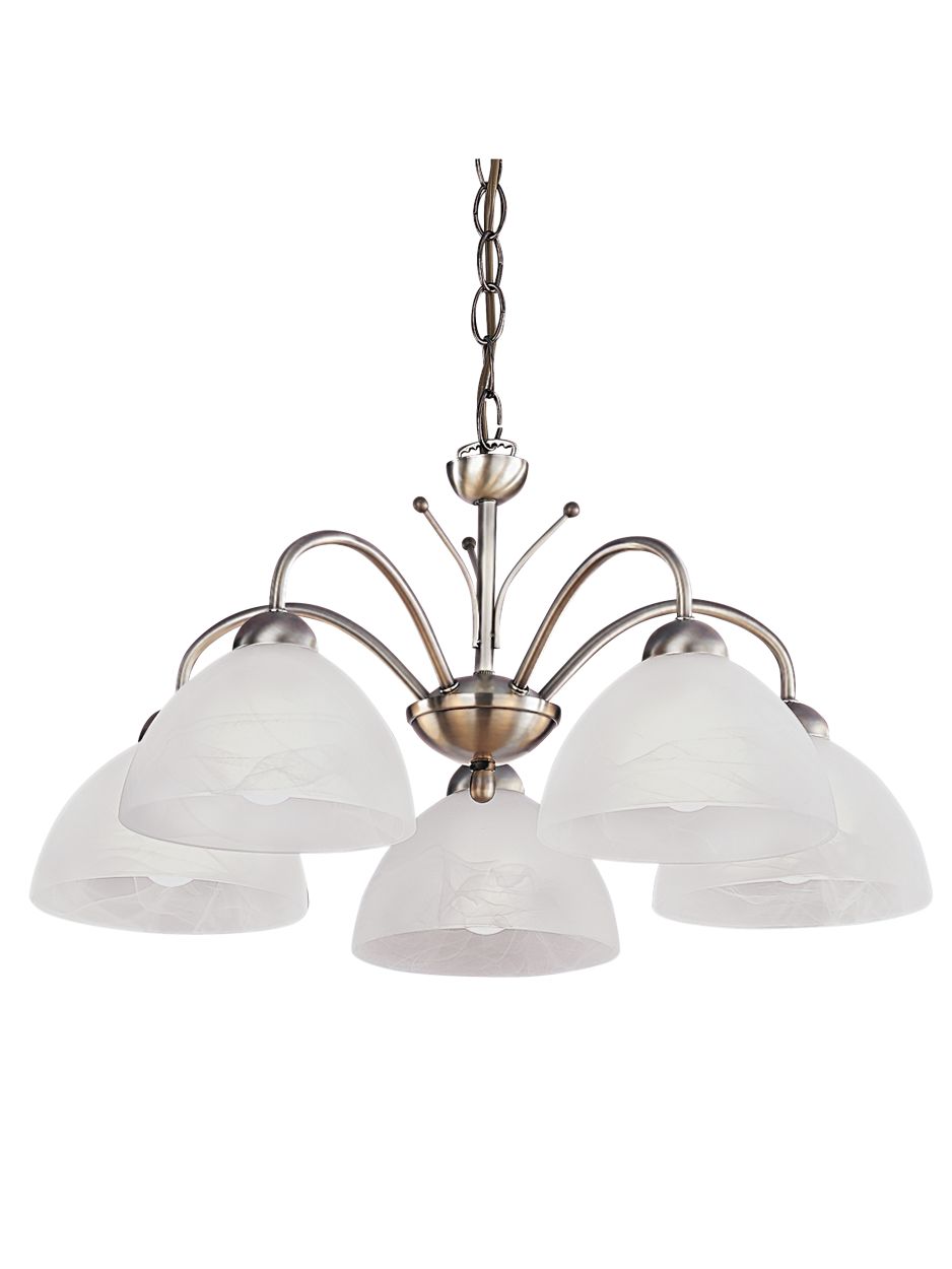 Searchlight Milanese 5Lt Hanglamp Antique Messing Metaal & Alabaster Glas