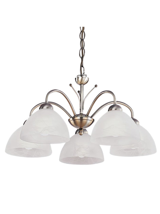 Searchlight Milanese 5Lt Hanglamp Antique Messing Metaal & Alabaster Glas