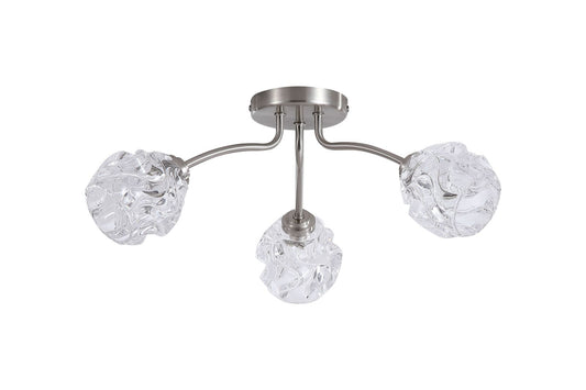 Searchlight Astral 3Lt Flush, Satin Nikkel Metaal With Glas Shades