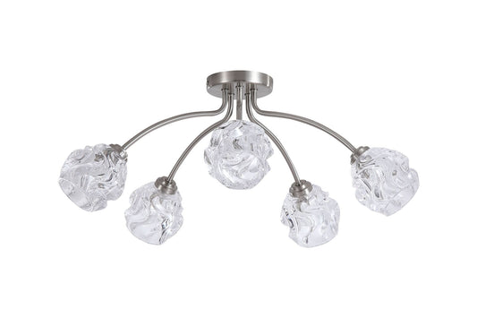 Searchlight Astral 5Lt Flush, Satin Nikkel Metaal With Glas Shades