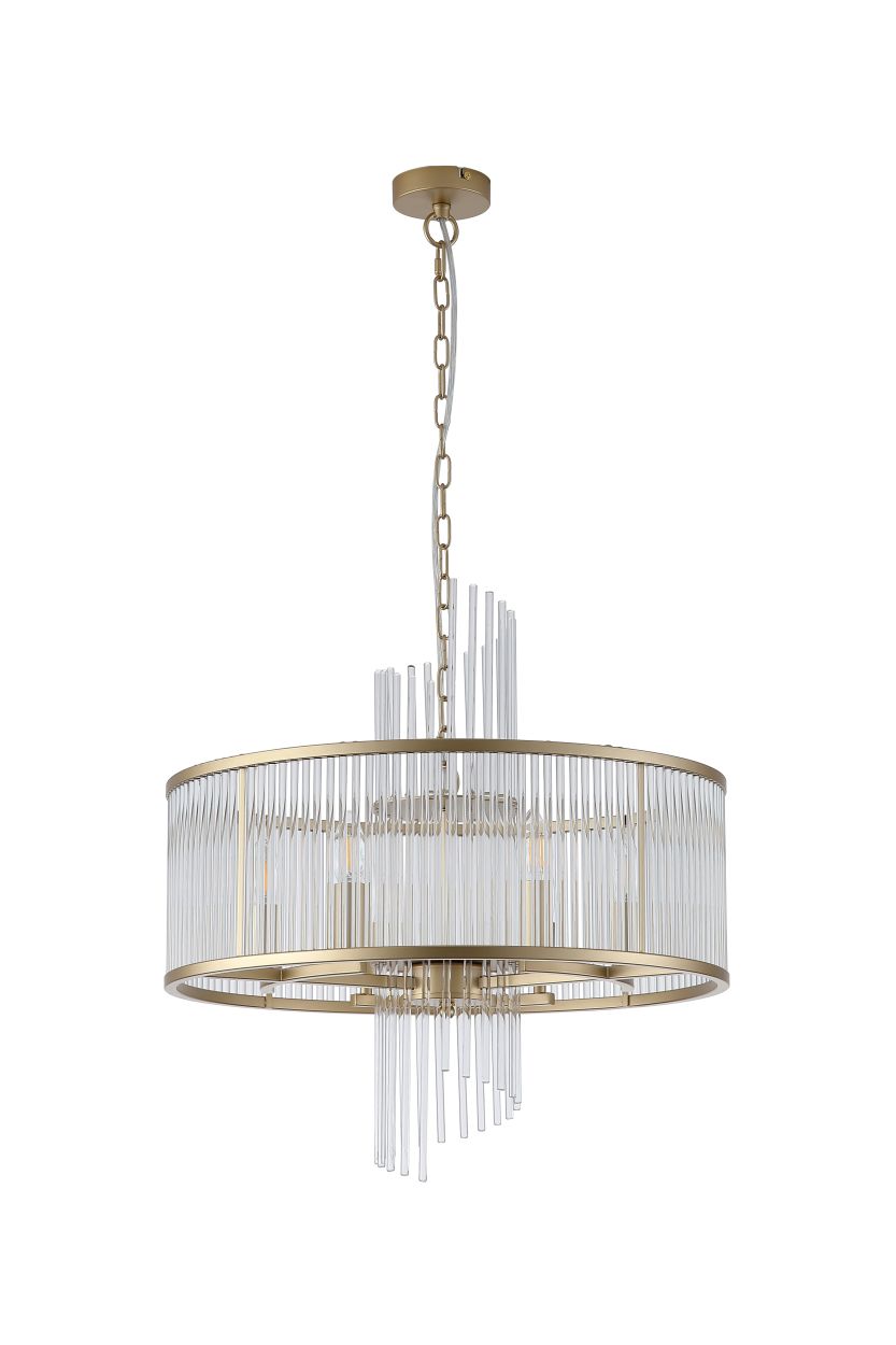 Searchlight Lara 6Lt Hanglamp, Goud Metaal with Helder Glas rods