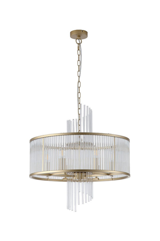 Searchlight Lara 6Lt Hanglamp, Goud Metaal with Helder Glas rods
