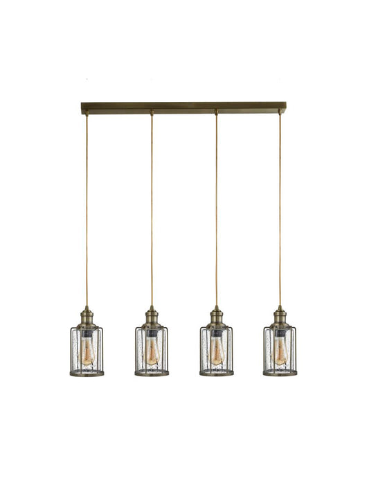 Searchlight Pipes 4Lt Bar Hanglamp Antique Messing Metaal & Seeded Glas