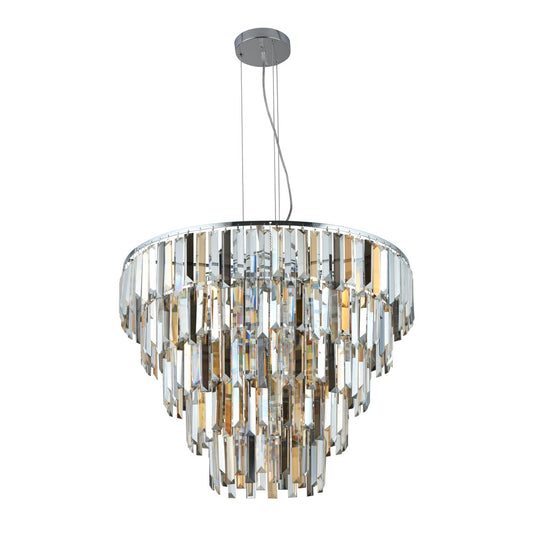 Searchlight Clarissa 9Lt Hanglamp Chroom & Helder, Smoked & Amber Glas