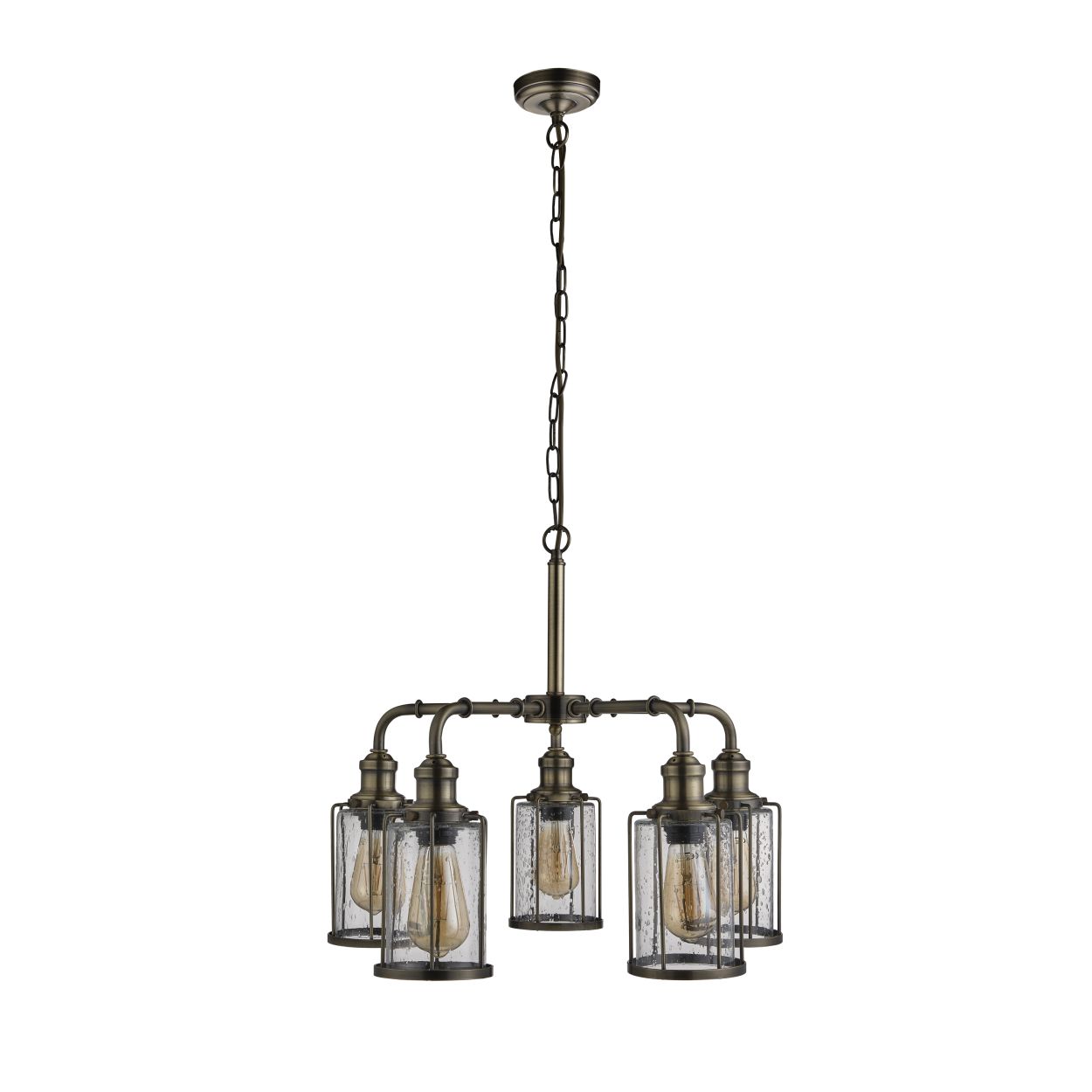 Searchlight Pipes 5Lt Hanglamp Antique Messing Metaal & Seeded Glas