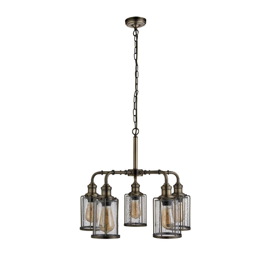 Searchlight Pipes 5Lt Hanglamp Antique Messing Metaal & Seeded Glas