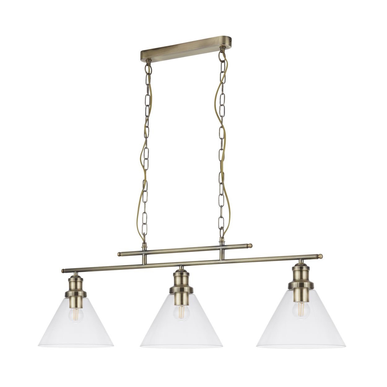 Searchlight Pyramid 3Lt Hanglamp Antique Messing & Glas Shades