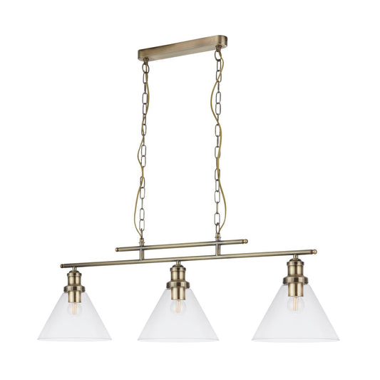 Searchlight Pyramid 3Lt Hanglamp Antique Messing & Glas Shades