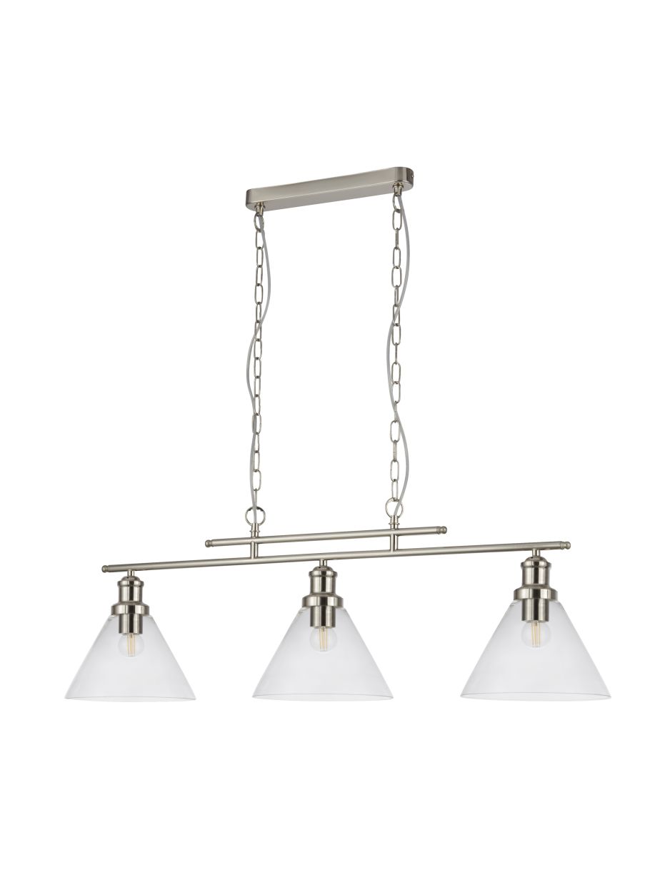 Searchlight Pyramid 3Lt Bar Hanglamp Satin Zilver Metaal & Glas