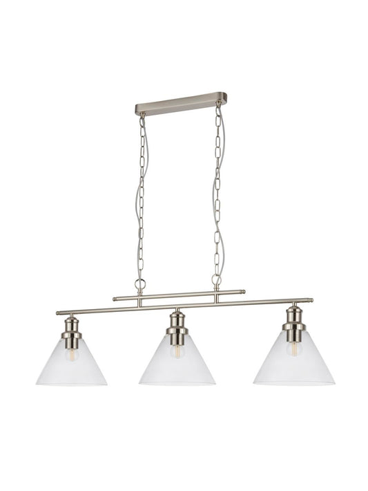 Searchlight Pyramid 3Lt Bar Hanglamp Satin Zilver Metaal & Glas