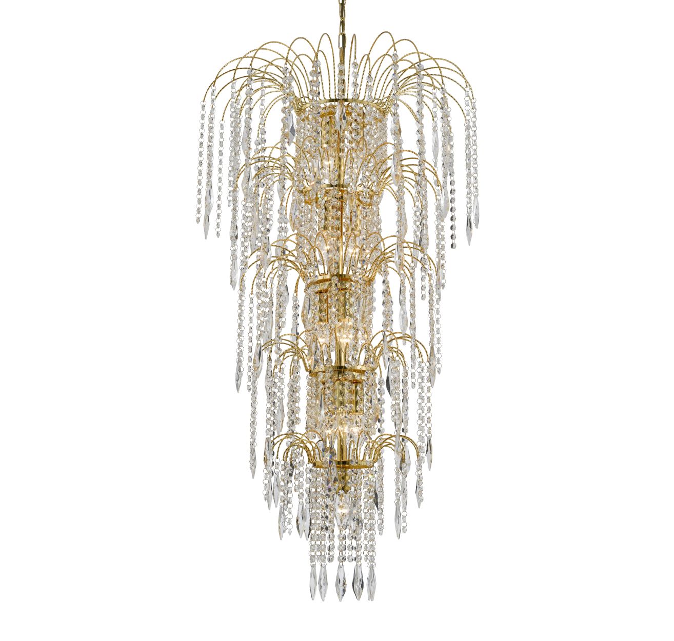 Searchlight Waterfall 13Lt Tier Kroonluchter Goud & Kristal