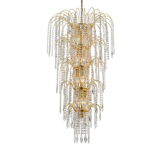 Searchlight Waterfall 13Lt Tier Kroonluchter Goud & Kristal