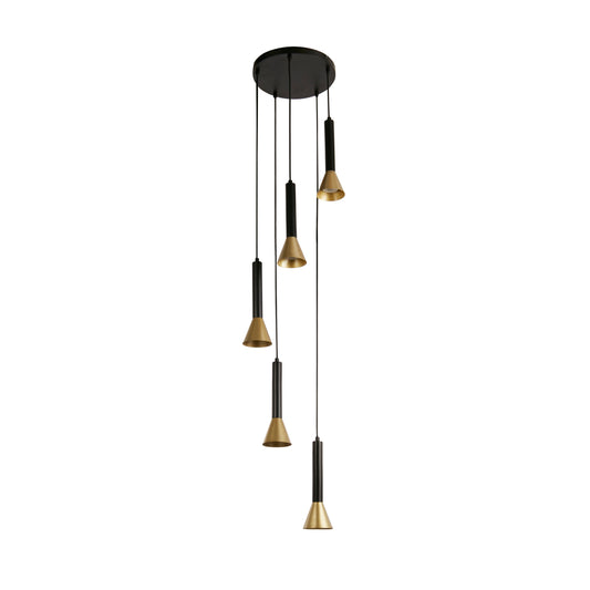 Searchlight Signal 5Lt Multi-Drop Pendant - Black & Gold Metal