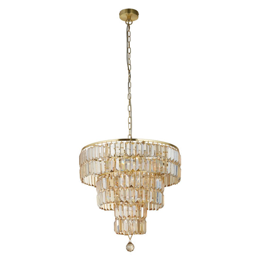 Searchlight Empire 5Lt Hanglamp Satin Messing Metaal & Champagne Glas