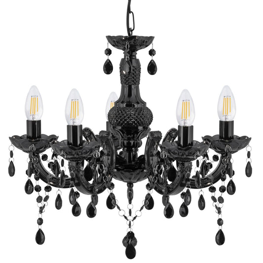 Searchlight Marie Therese 5Lt Hanglamp Zwart Glas & Acryl