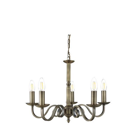 Searchlight Richmond 5Lt Hanglamp Antique Messing Metaal