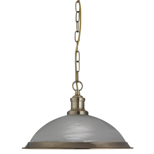 Searchlight Bistro Hanglamp Antique Messing Metaal & Acid Glas