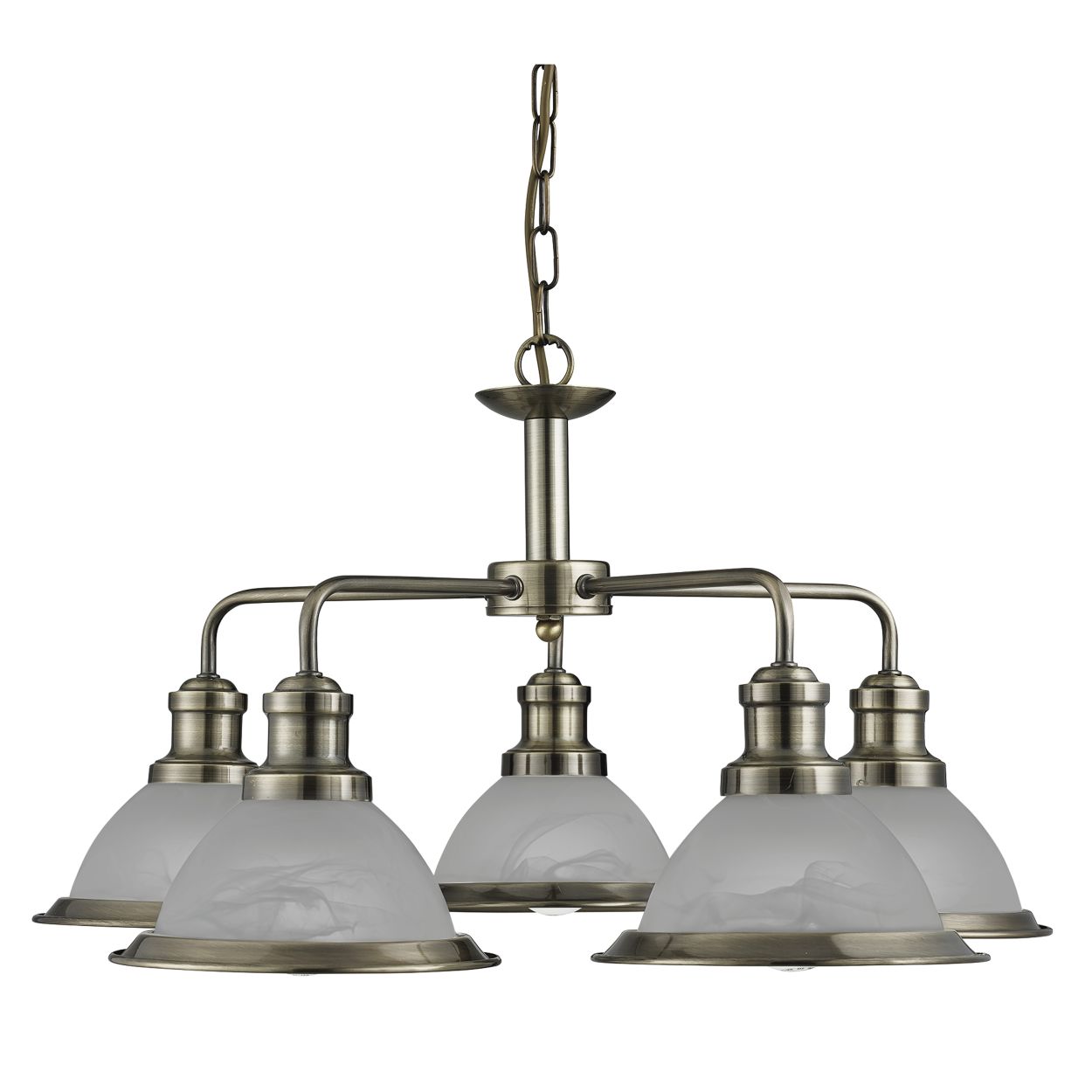 Searchlight Bistro 5Lt Hanglamp Antique Messing Metaal & Acid Glas