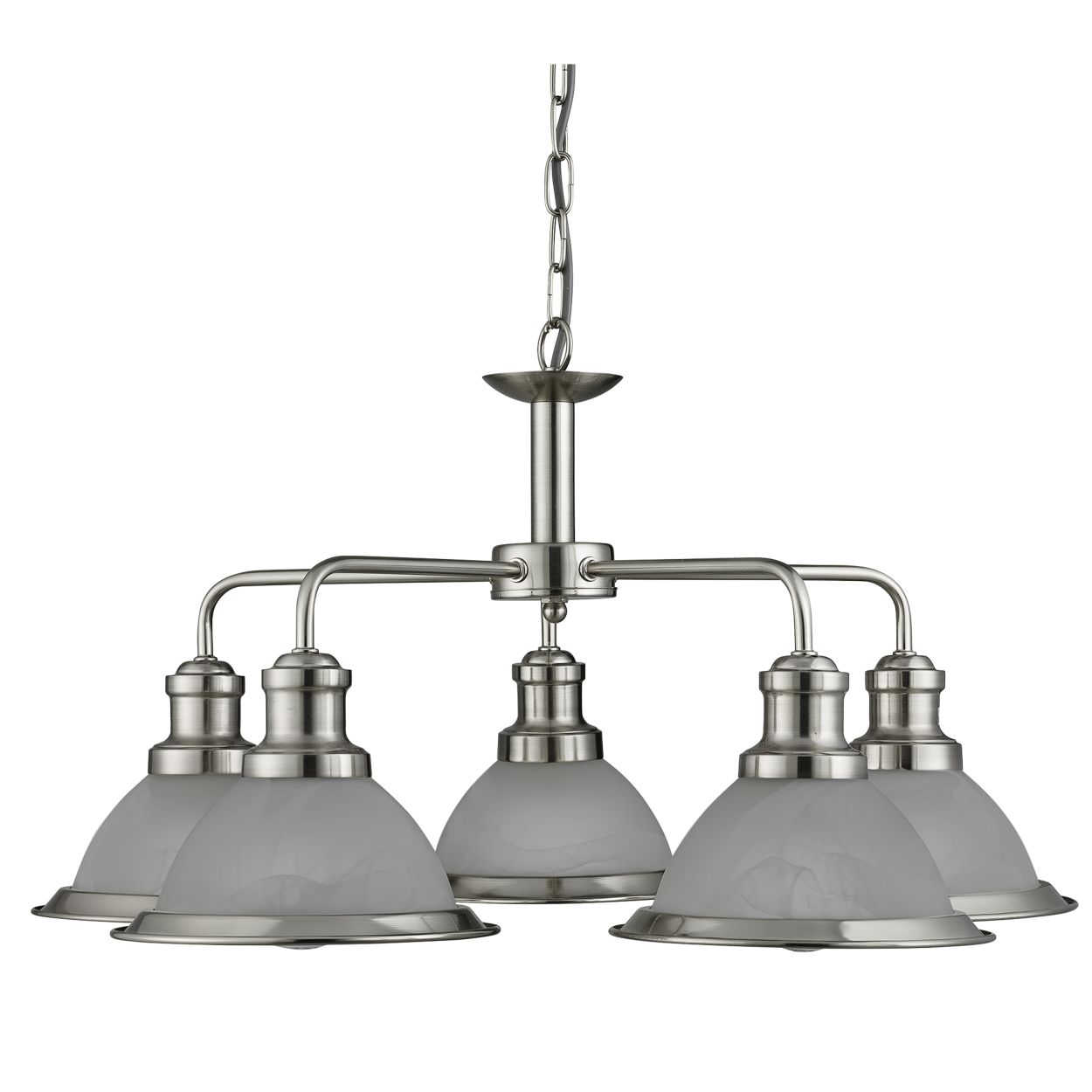 Searchlight Bistro 5Lt Hanglamp Satin Zilver & Glas