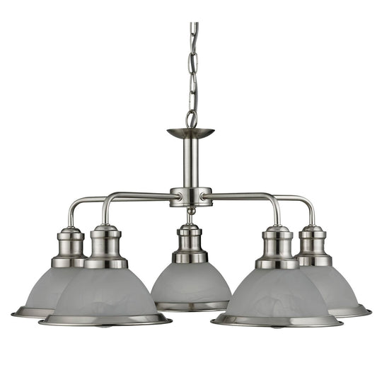 Searchlight Bistro 5Lt Hanglamp Satin Zilver & Glas