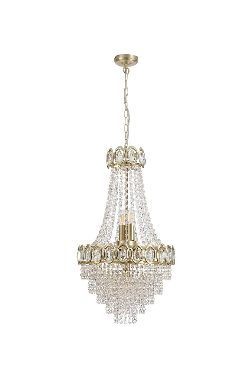Searchlight Louis Phillipe 6Lt Hanglamp Lamp, Satin Messing with Helder crys