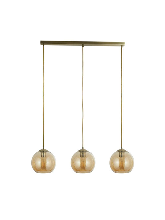 Searchlight Balls 3Lt Bar Hanglamp Antique Messing Metaal & Amber Glas