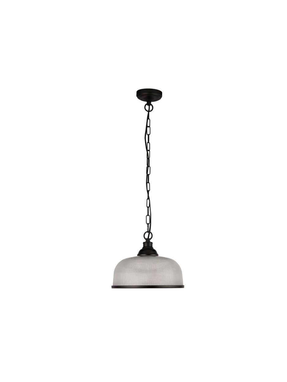 Searchlight Highworth Hanglamp Mat Zwart Metaal & Holophane Style Glas