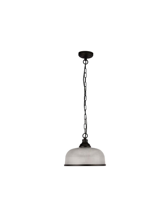 Searchlight Highworth Hanglamp Mat Zwart Metaal & Holophane Style Glas