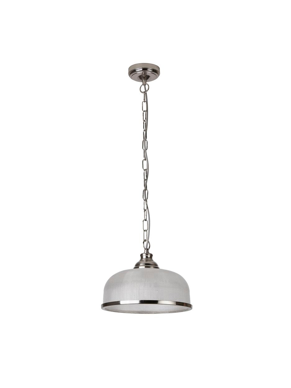 Searchlight Bistro II Hanglamp Satin Zilver & Holophane Style Glas